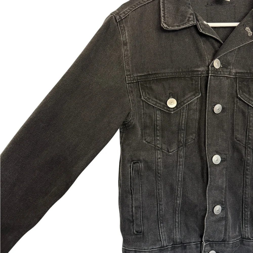 Women’s Washed Black Denim Jacket - Classic Truckers Style - Picture 3 of 4